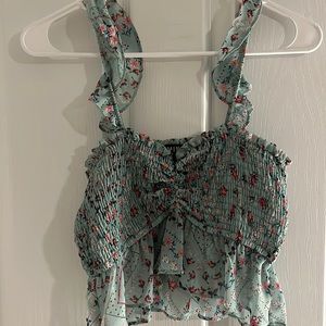 Ruffle tank top with flowers- L